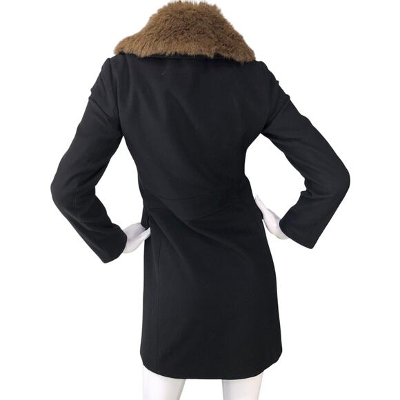 Banana Republic Coat Womens Petite XS Black Faux Fur Collar Double-Breasted - Picture 7 of 16